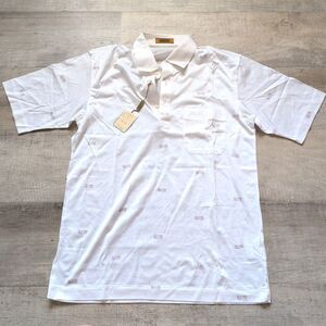 ​VTG Aramis Polo Shirt Mens Medium White Geometric Triangle All Over Print NWT